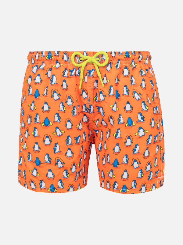 Boy light fabric swim shorts with penguins print