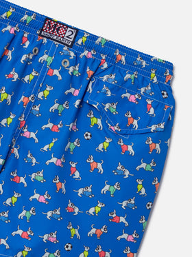 Bañador corto para niño en tejido ligero Jean Lighting con estampado de perros 