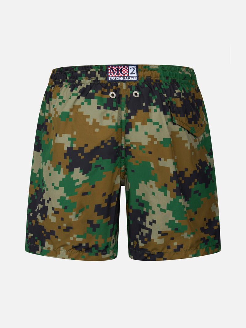 Boy lightweight fabric swim-shorts Jean Lighting with pixel camouflage print