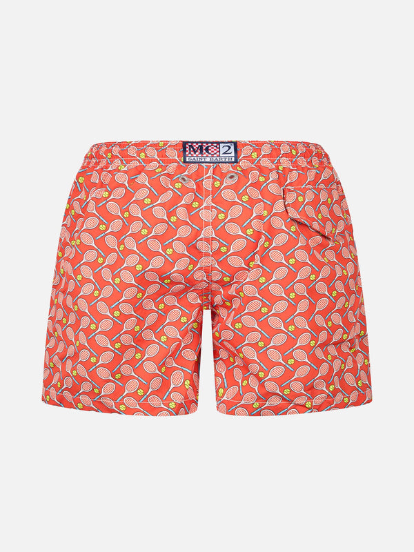 Boy lightweight fabric swim-shorts Jean Lighting with tennis print