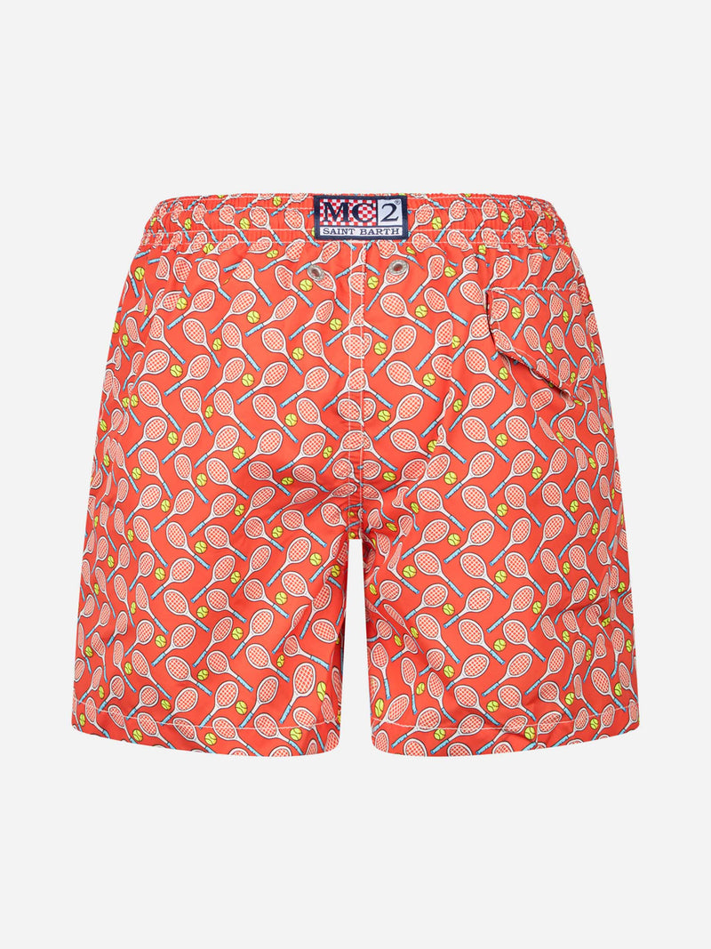 Boy lightweight fabric swim-shorts Jean Lighting with tennis print