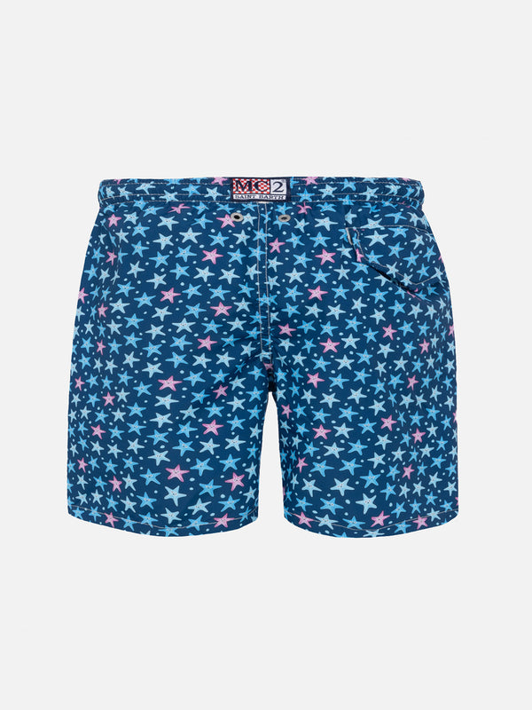 Boy lightweight fabric swim-shorts Jean Lighting with starfishes print