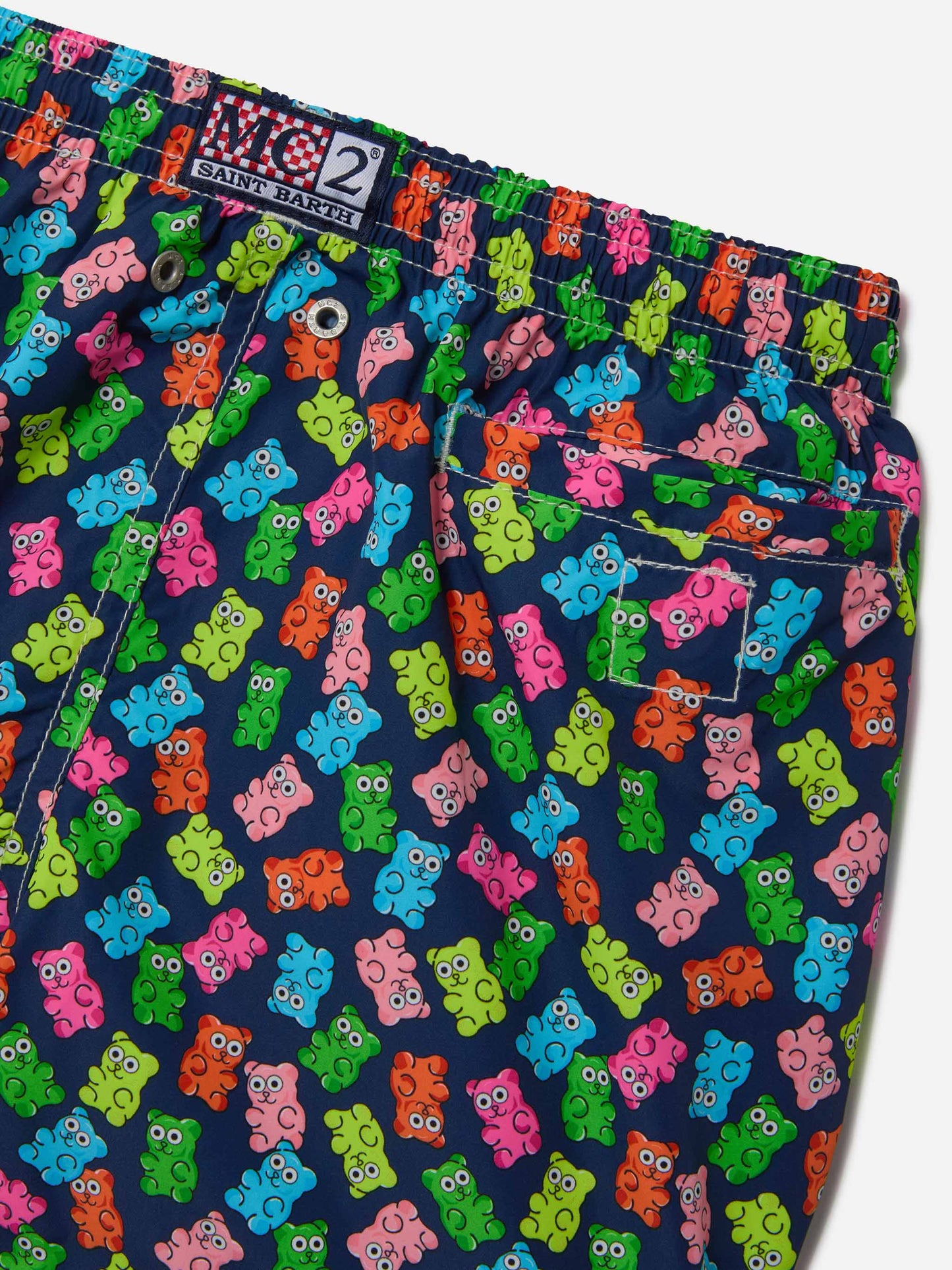 Costume da bagno da bambino in tessuto leggero Jean Lighting con stampa di orsetti di caramelle