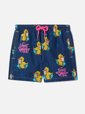 Bañador corto de tejido ligero para niño Jean Lighting con estampado crypto ducky | CRYPTOPUPPETS SPECIAL EDITION 