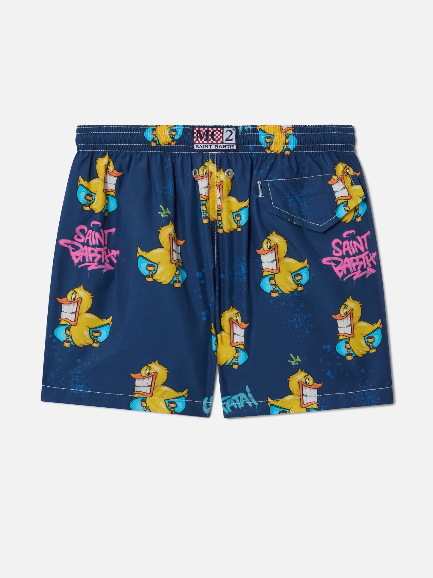 Bañador corto de tejido ligero para niño Jean Lighting con estampado crypto ducky | CRYPTOPUPPETS SPECIAL EDITION 