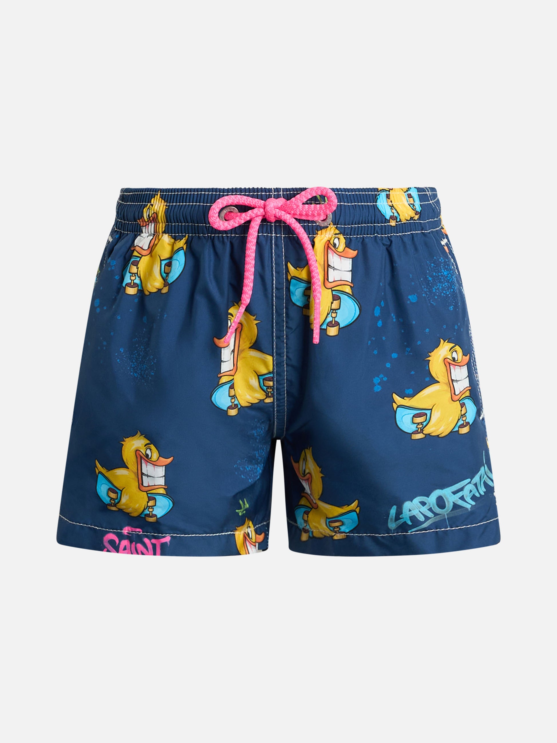 Boy lightweight fabric swim-shorts Jean Lighting with crypto ducky print | CRYPTOPUPPETS SPECIAL EDITION - MC2 Saint Barth