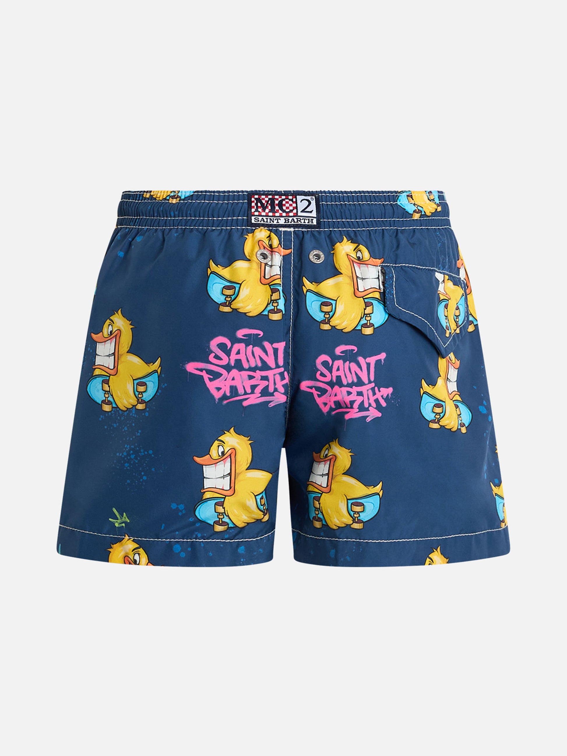 Boy lightweight fabric swim-shorts Jean Lighting with crypto ducky print | CRYPTOPUPPETS SPECIAL EDITION - MC2 Saint Barth