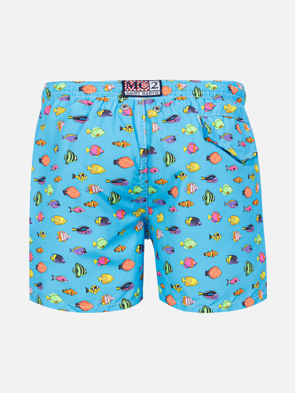 Boy light fabric swim shorts with fish print