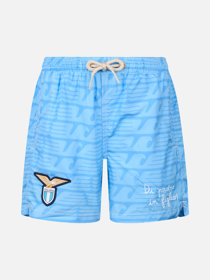 Mc2 Saint Barth Boy lightweight fabric swimshorts with Lazio print | SS LAZIO SPECIAL EDITION