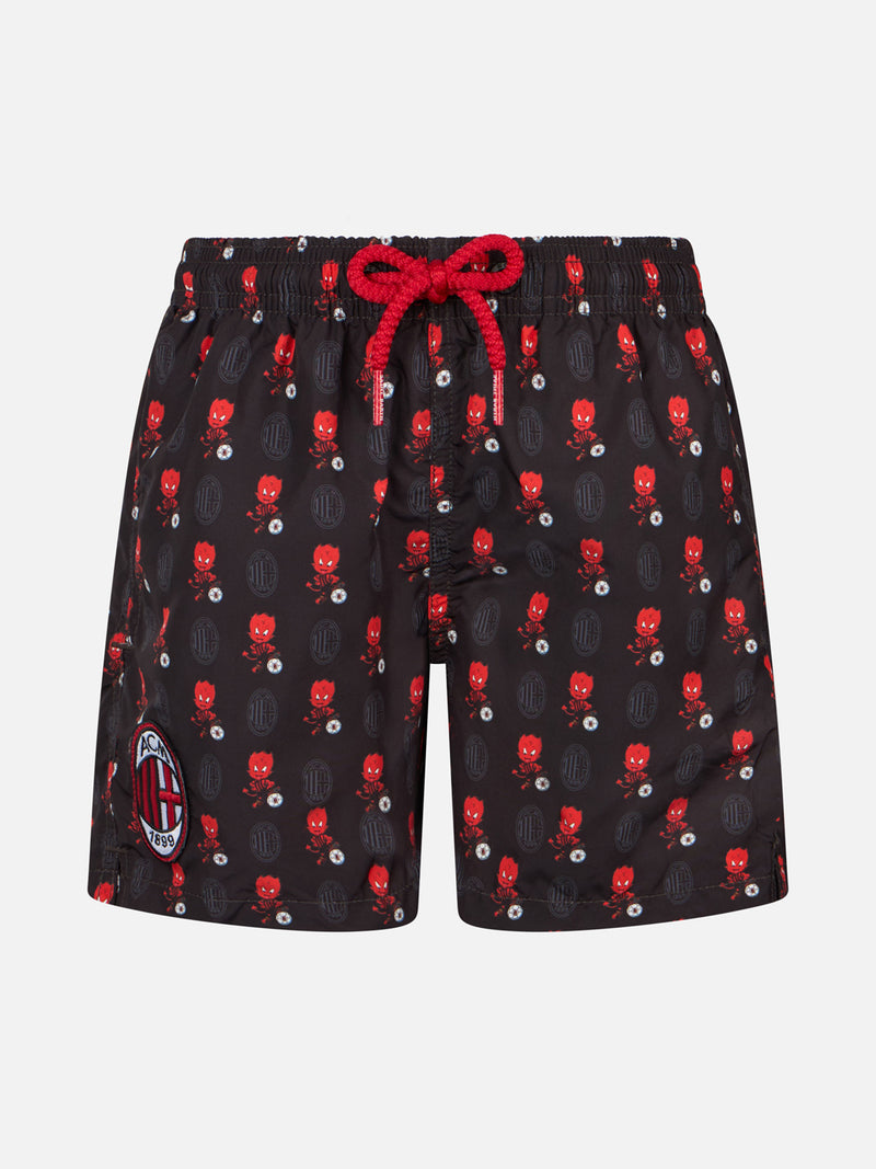 Boy lightweight fabric swimshorts with Milan print | AC MILAN SPECIAL EDITION