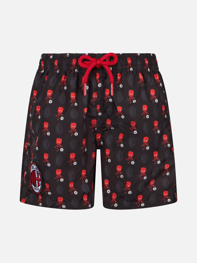 Mc2 Saint Barth Boy lightweight fabric swimshorts with Milan print | AC MILAN SPECIAL EDITION