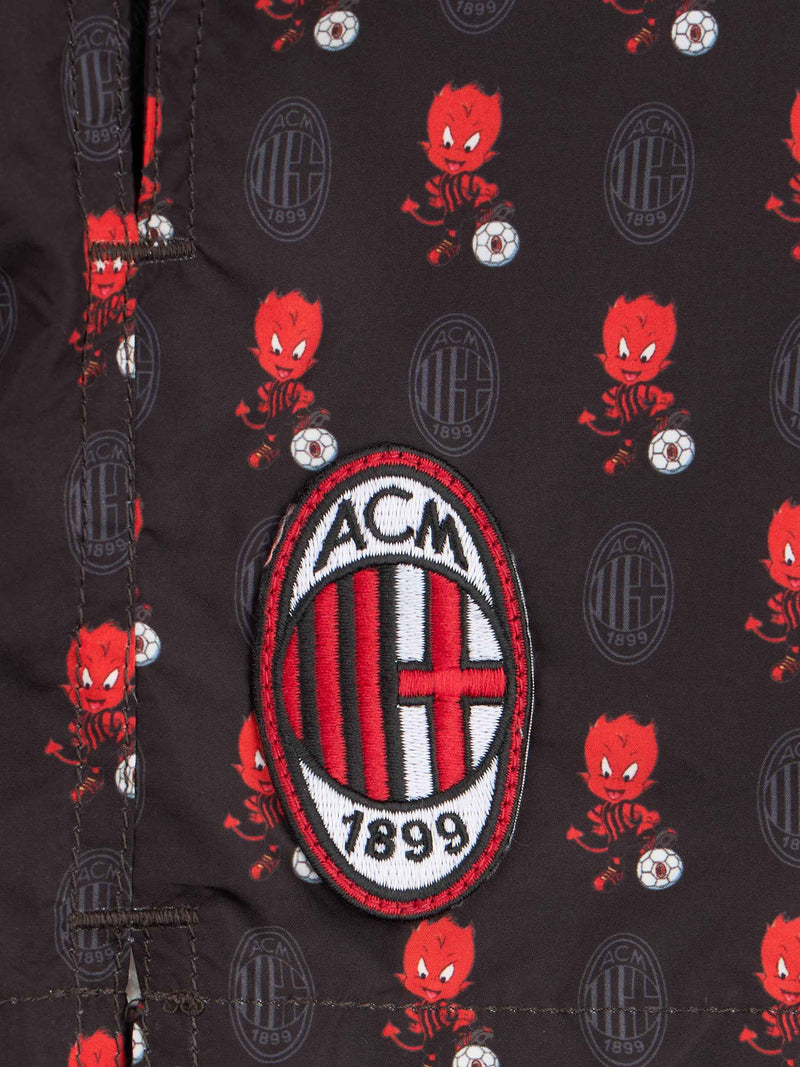 Boy lightweight fabric swimshorts with Milan print | AC MILAN SPECIAL EDITION