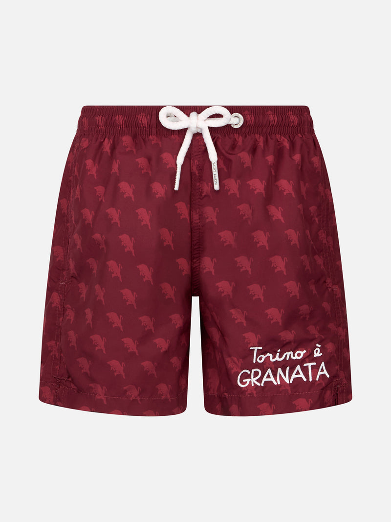 Boy lightweight fabric swimshorts with TORINO print | AC TORINO SPECIAL EDITION