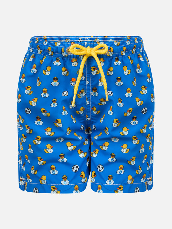 Boy lightweight fabric swim shorts with Ducky and Napoli logo print | SSC NAPOLI SPECIAL EDITION