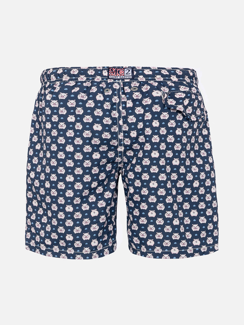 Boy light fabric swim shorts with micro pigs