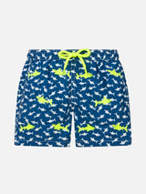 Boy lightweight fabric swim-shorts Jean Lighting with sharks embroidery