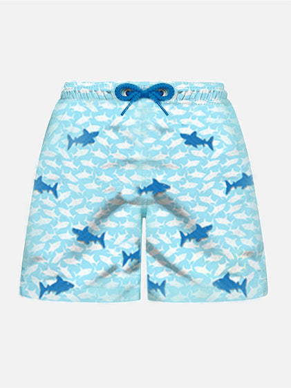 Boy swim shorts with embroidered sharks