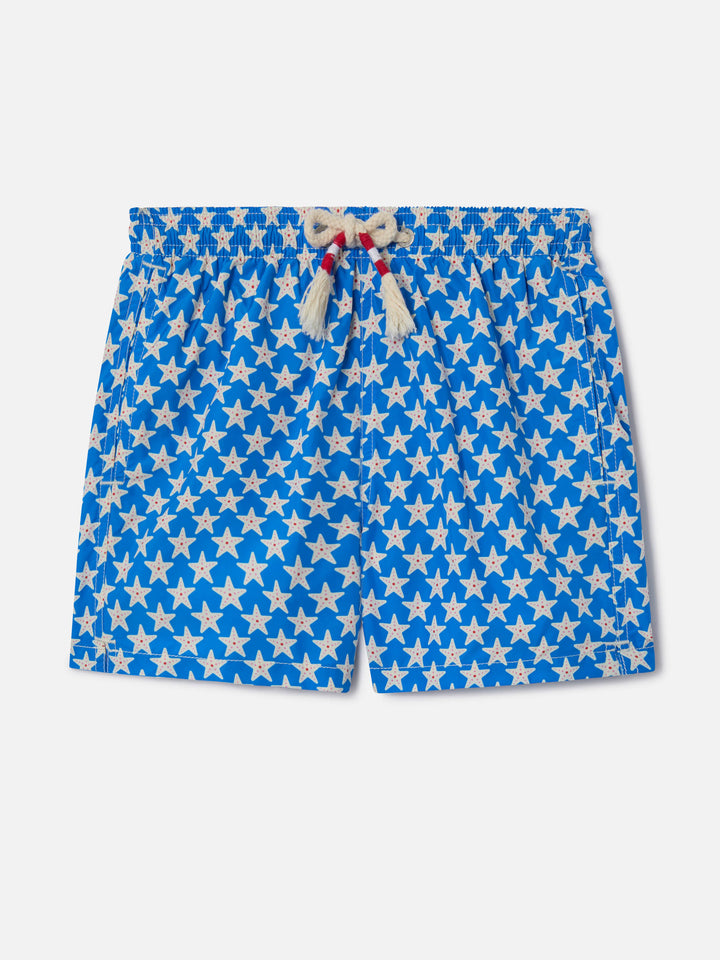 Bañador bermuda de niño en tejido ligero Jean Lighting 70 con estampado de estrellas de mar 