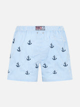 Boy seersucker swim-shorts Jean with anchors embroidery