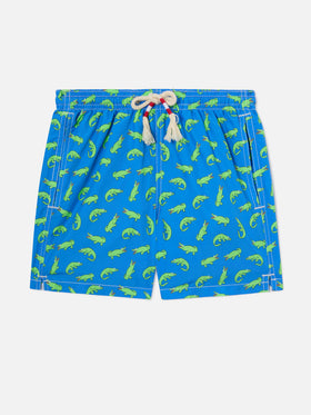 Bañador shorts bluette para niño con estampado de caimán verde 