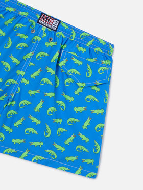 Bañador shorts bluette para niño con estampado de caimán verde 
