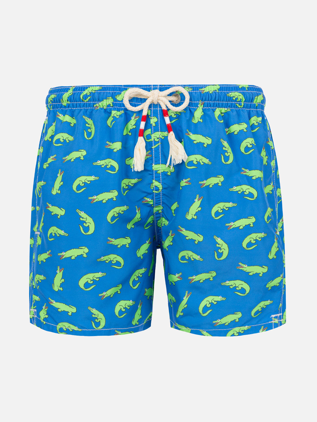 Boy bluette swim shorts with green alligator print - MC2 Saint Barth