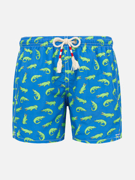 Boy bluette swim shorts with green alligator print - MC2 Saint Barth