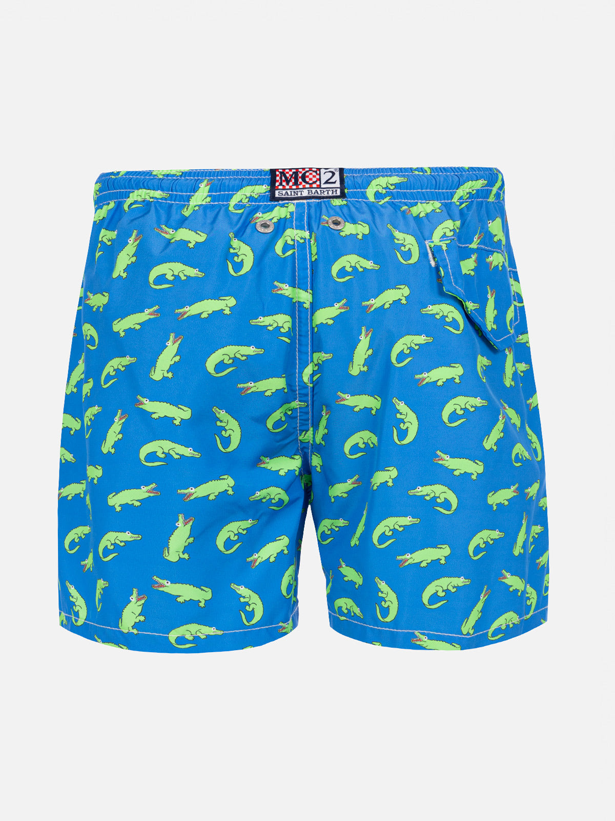 Boy bluette swim shorts with green alligator print - MC2 Saint Barth