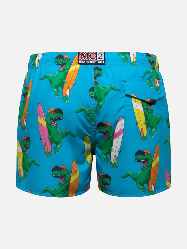Jeans-Badeshorts in mittlerer Länge mit Dino-Print
