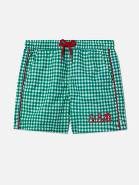 Bañador shorts para niño con estampado de cuadros vichy 