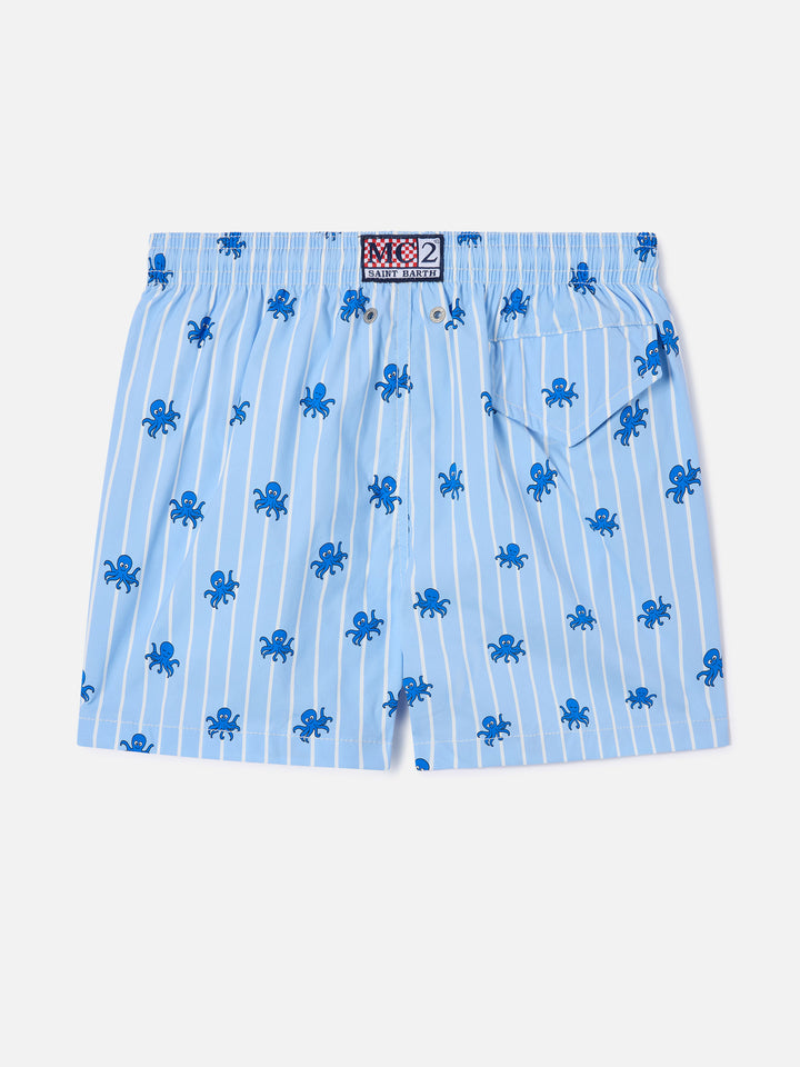 Jean Lighting Stretch swim shorts striped with all-over octopus print