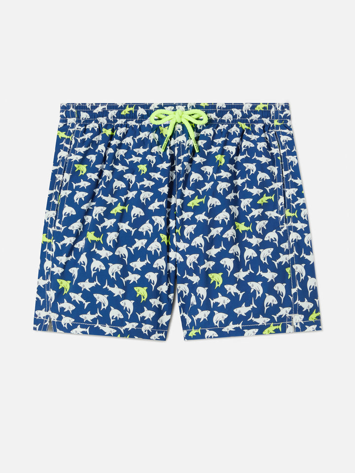 Badeshorts Jean Lighting Stretch mit Allover-Haie-Print 