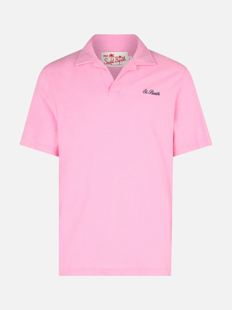 Rosa Frottee-Poloshirt für Herren Jeremy