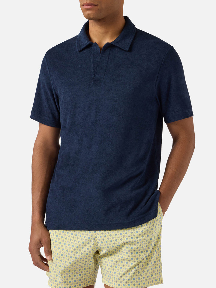 Polo Jeremy azul marino en algodón con efecto rizo 