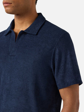 Polo Jeremy azul marino en algodón con efecto rizo 