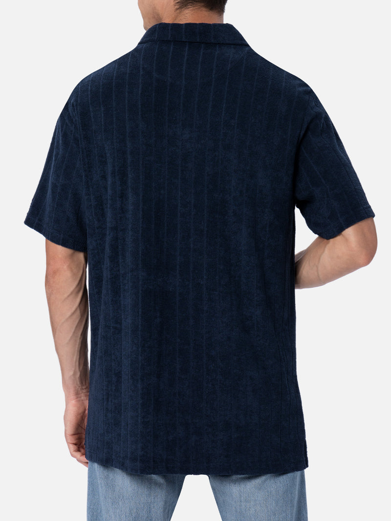 Geripptes blaues Frottee-Poloshirt für Herren Jeremy