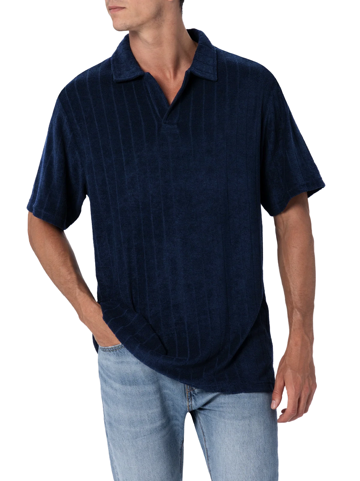 Man ribbed blue terry polo shirt Jeremy - MC2 Saint Barth