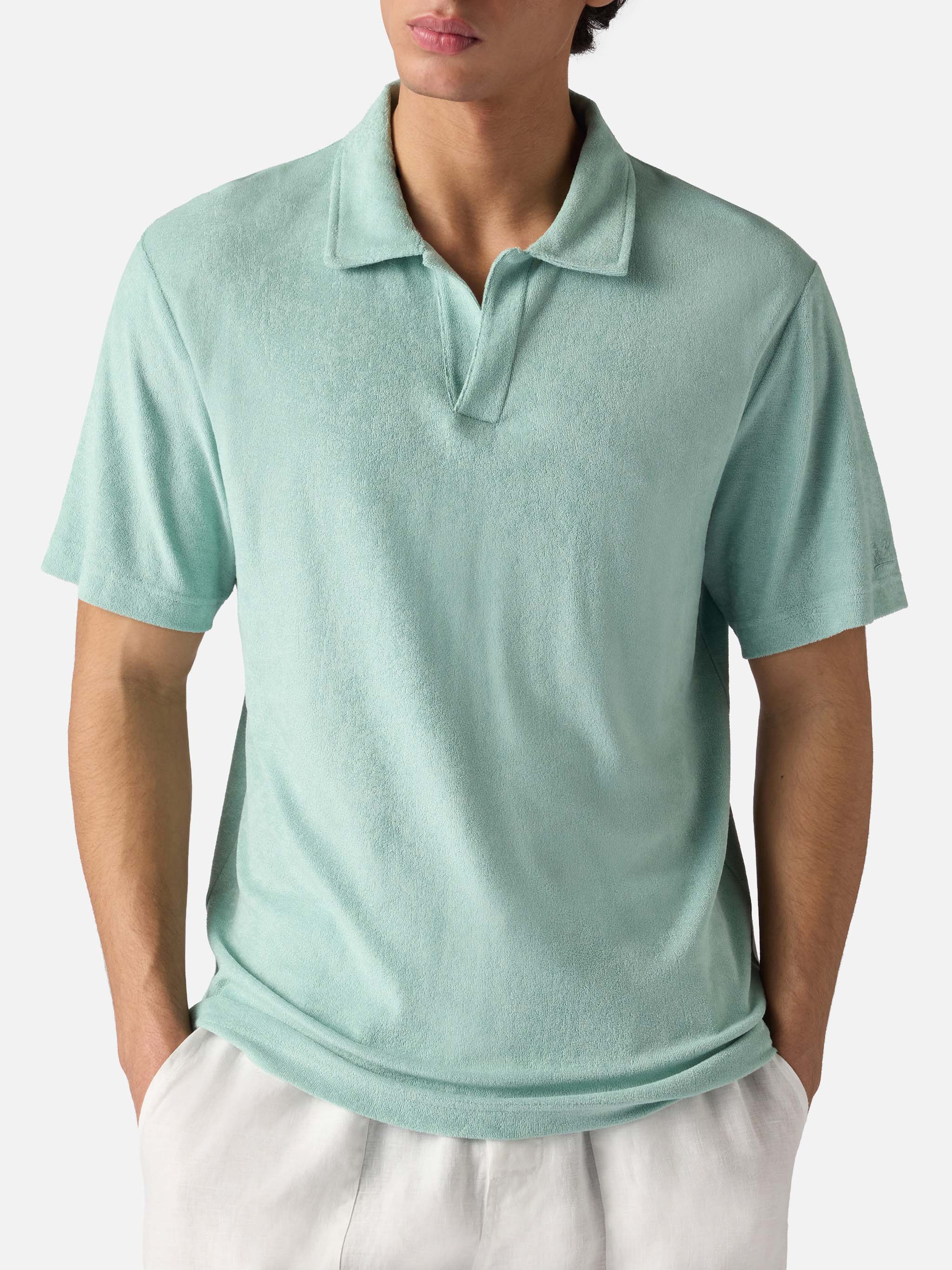 Polo Jeremy in cotone effetto spugna verde salvia – MC2 Saint Barth