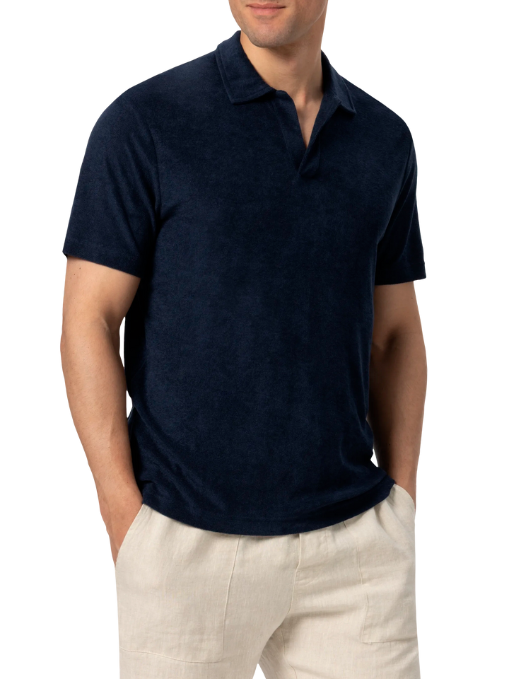 Jeremy navy blue terry buttonless polo shirt - MC2 Saint Barth