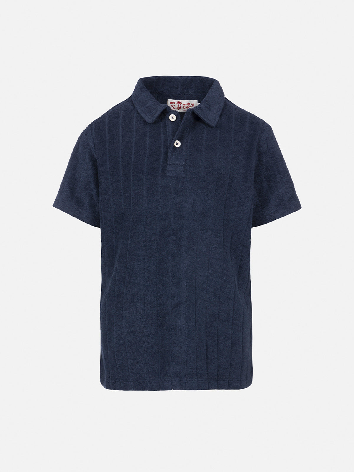 Boy navy blue terry polo shirt Jeremy Jr with striped embossed pattern - MC2 Saint Barth