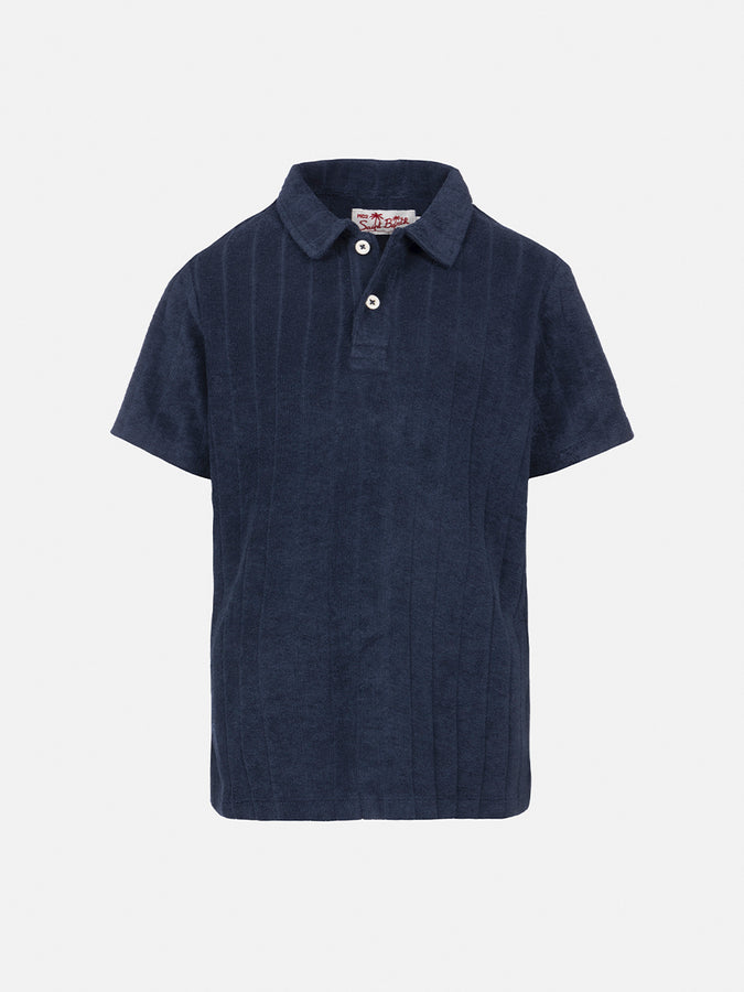 Mc2 Saint Barth Polo da bambino in spugna blu navy Jeremy Jr con motivo a righe in rilievo