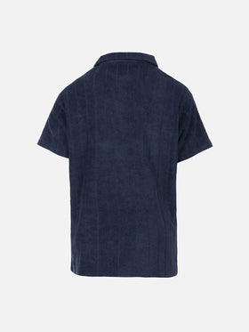 Boy navy blue terry polo shirt Jeremy Jr with striped embossed pattern - MC2 Saint Barth