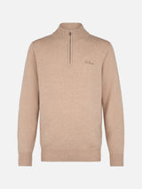 Man quarter-zip lambswool beige sweater Jermyn