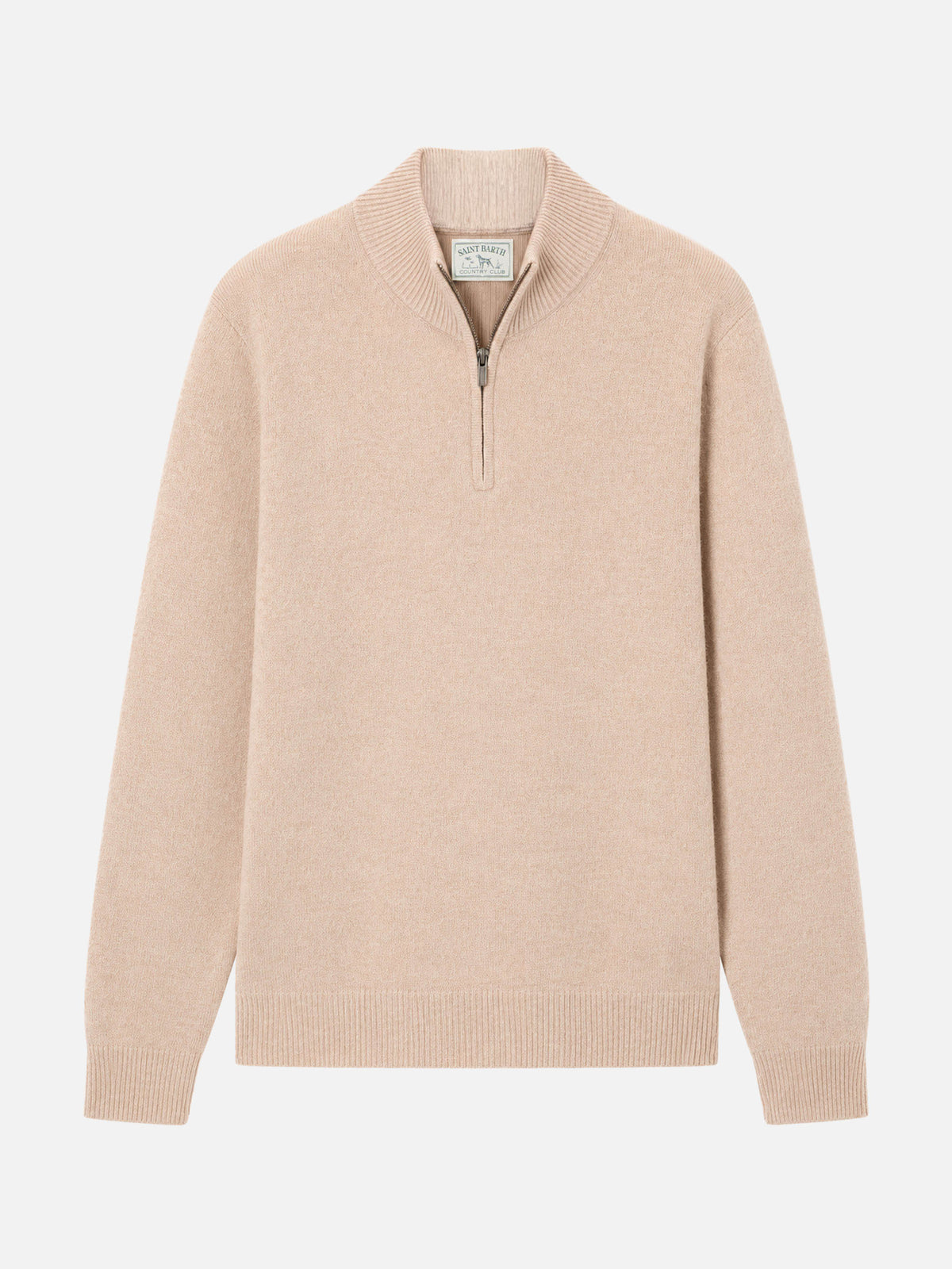 Pull Jermyn à demi-zip en 100 % laine d'agneau beige 