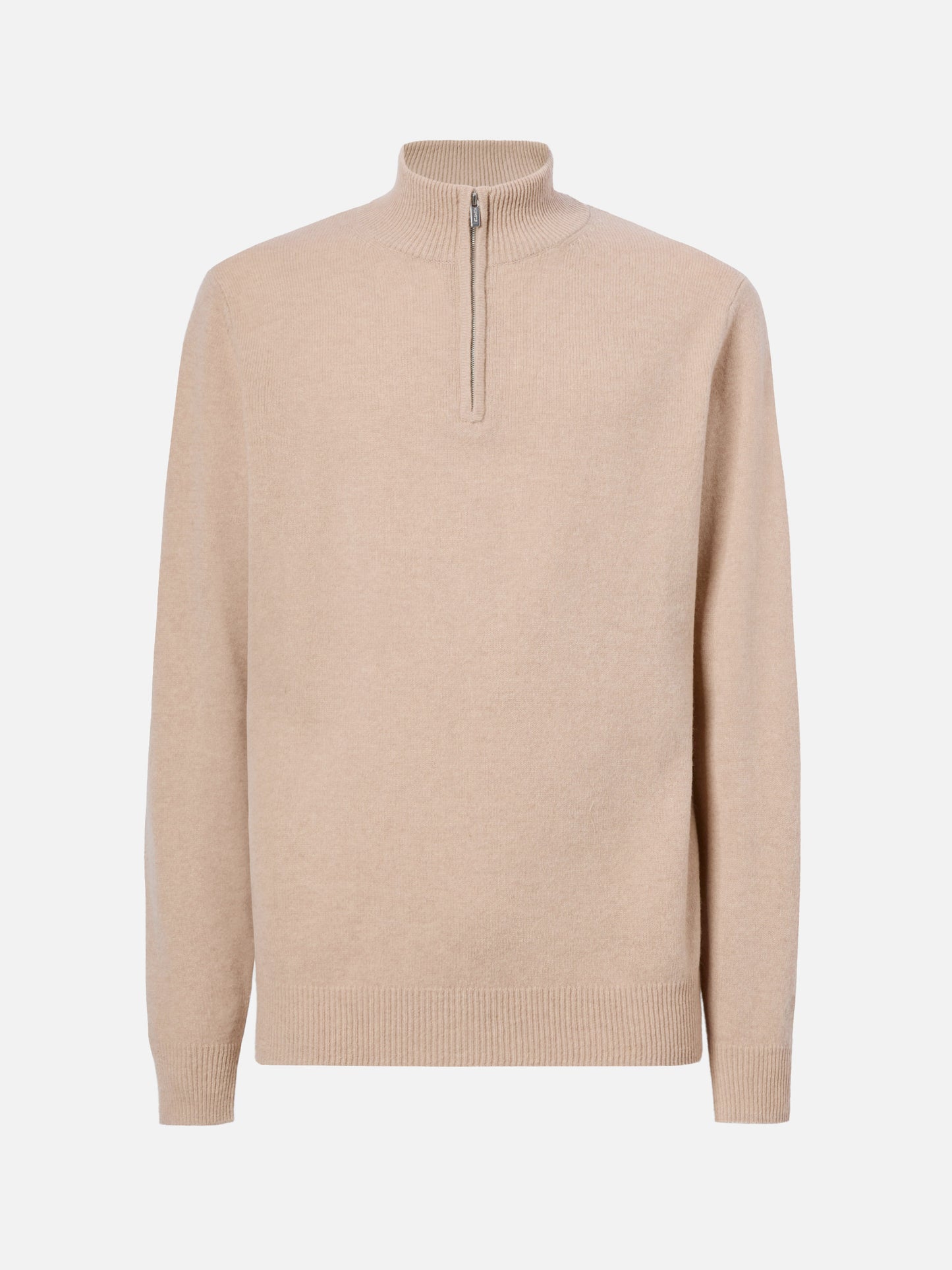 Pullover a mezza zip Jermyn in 100% lambswool beige
