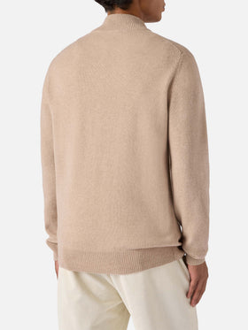 Pullover a mezza zip Jermyn in 100% lambswool beige