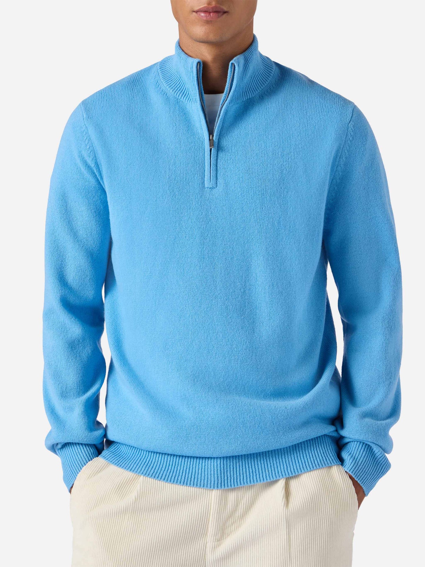 Jermyn Pullover mit halbem Reißverschluss aus 100 % Lammwolle in Puderblau