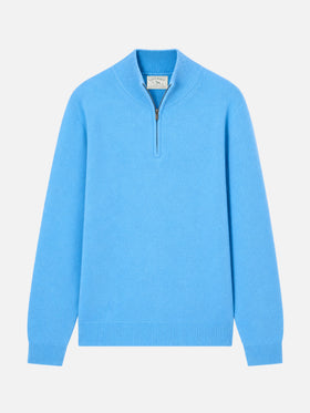 Maglione con mezza zip Jermyn Lambswool azzurro polvere