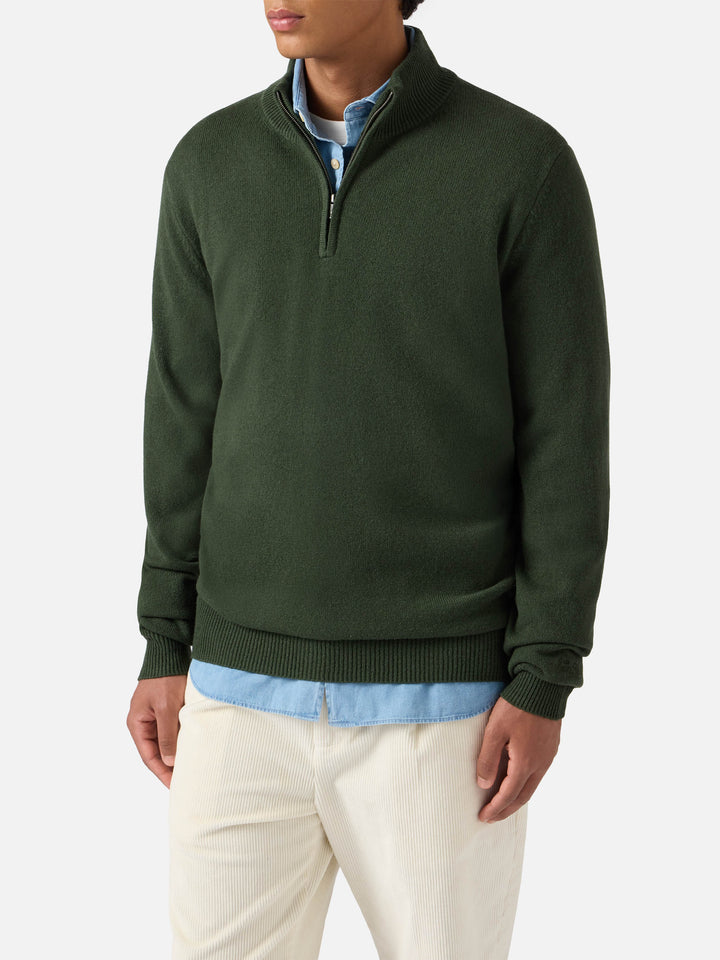 Pullover a mezza zip Jermyn in 100% lambswool verde muschio