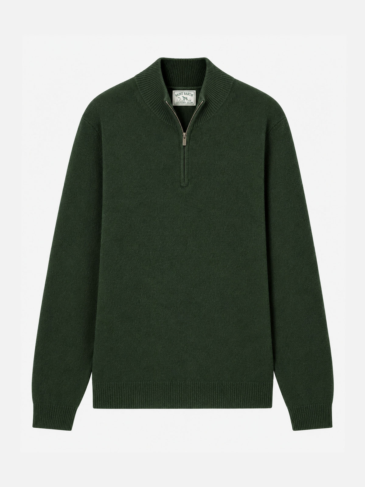 Jermyn Pullover mit Half-Zip aus 100 % Lammwolle in Moosgrün 